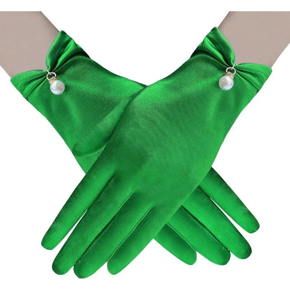 Women's Green Floral Lace Gloves Elegant Wrist Bridal Wedding Dinner Party